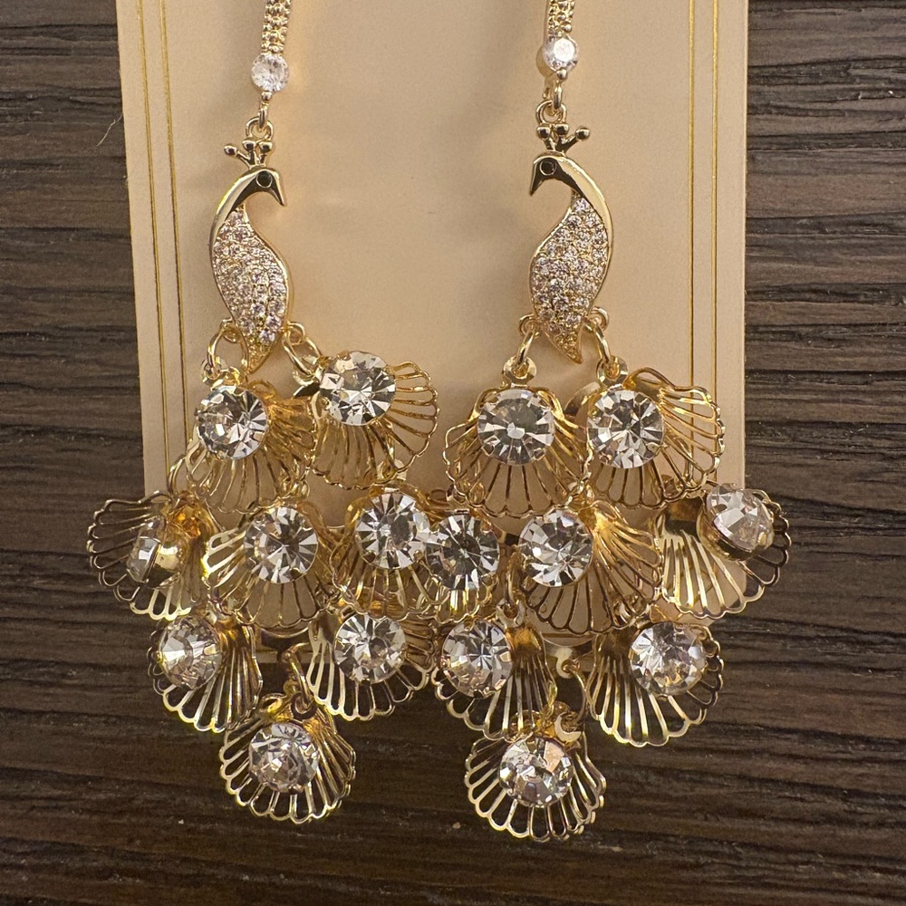 NEW Eye Candy Gold Peacock Earrings - Picture 2 of 3